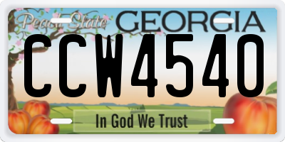GA license plate CCW4540