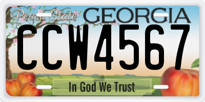 GA license plate CCW4567