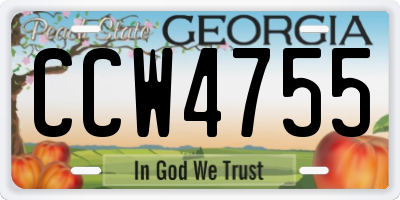 GA license plate CCW4755