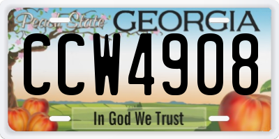 GA license plate CCW4908