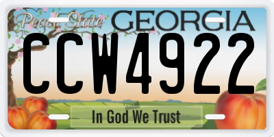 GA license plate CCW4922