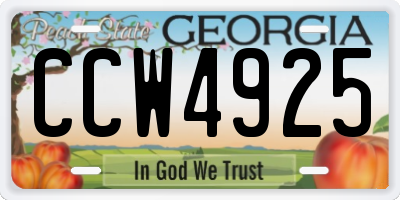 GA license plate CCW4925