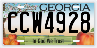 GA license plate CCW4928