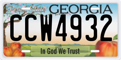GA license plate CCW4932