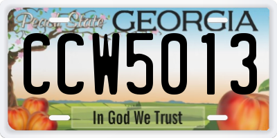 GA license plate CCW5013