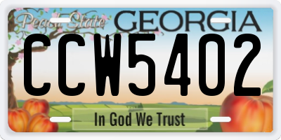 GA license plate CCW5402