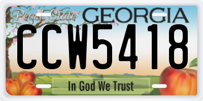 GA license plate CCW5418