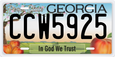 GA license plate CCW5925