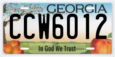 GA license plate CCW6012