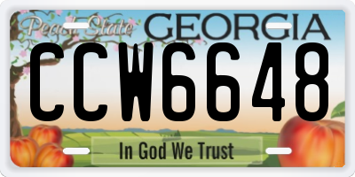 GA license plate CCW6648