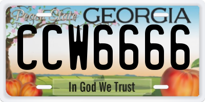 GA license plate CCW6666