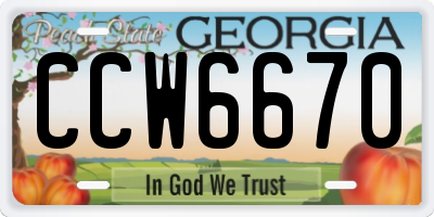 GA license plate CCW6670