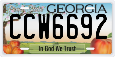 GA license plate CCW6692