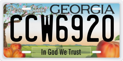 GA license plate CCW6920