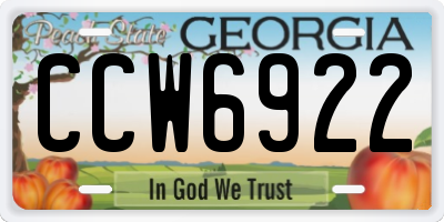 GA license plate CCW6922
