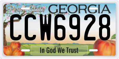 GA license plate CCW6928
