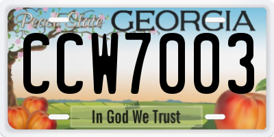 GA license plate CCW7003