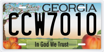 GA license plate CCW7010