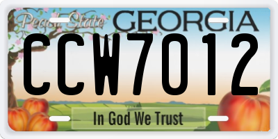 GA license plate CCW7012