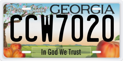 GA license plate CCW7020