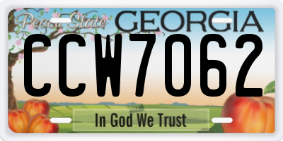 GA license plate CCW7062