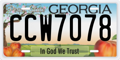 GA license plate CCW7078