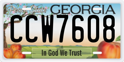 GA license plate CCW7608