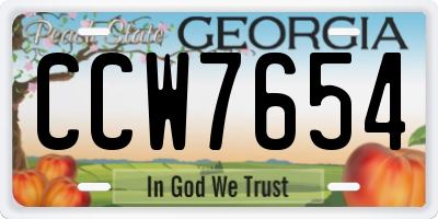 GA license plate CCW7654