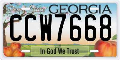 GA license plate CCW7668