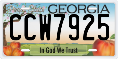 GA license plate CCW7925