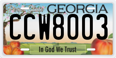 GA license plate CCW8003