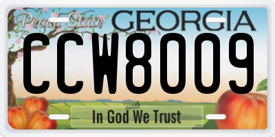 GA license plate CCW8009