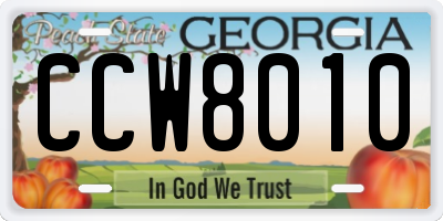 GA license plate CCW8010