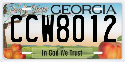 GA license plate CCW8012