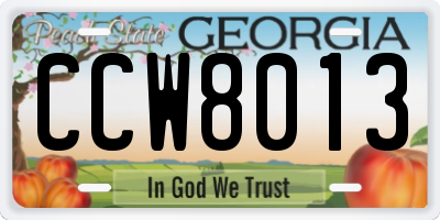 GA license plate CCW8013