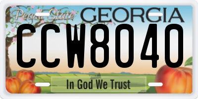 GA license plate CCW8040
