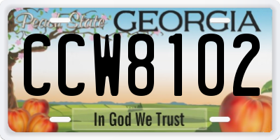 GA license plate CCW8102