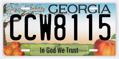 GA license plate CCW8115