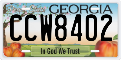 GA license plate CCW8402