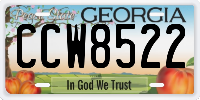 GA license plate CCW8522
