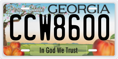 GA license plate CCW8600