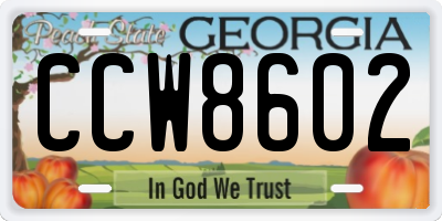GA license plate CCW8602
