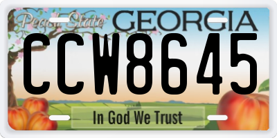 GA license plate CCW8645