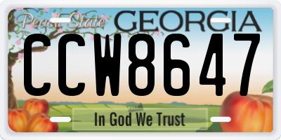 GA license plate CCW8647