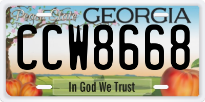 GA license plate CCW8668