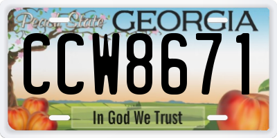 GA license plate CCW8671