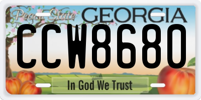 GA license plate CCW8680