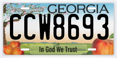 GA license plate CCW8693