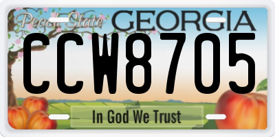 GA license plate CCW8705