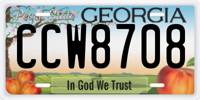 GA license plate CCW8708